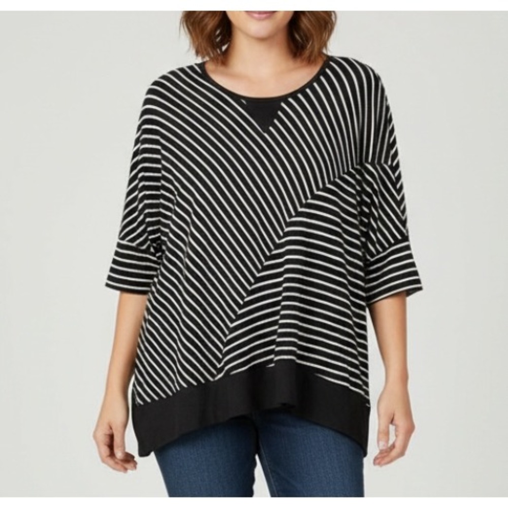 MOTH ANTHROPOLOGIE Black/White STRIPED Boxy DOLMAN SLEEVE Thin KNIT SWEATER Sz S